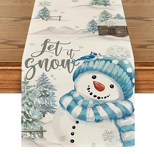 Blue Snowman Xmas Table Runner 13x120 Inch Home Party Decor - Variation of THIS listing