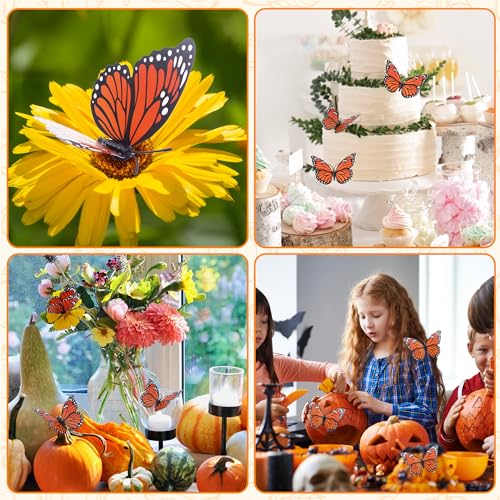 Nelisylux Orange Monarch Butterfly Decorations 12 Pack - Day of the Dead & Halloween Wall Decor, 3 Sizes