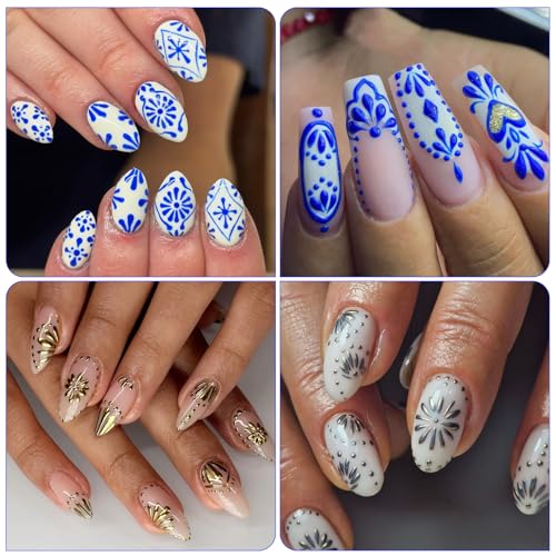 IDDFEVE Boho Tribal Nail Stickers - Retro Blue 3D Decals 6 Sheets