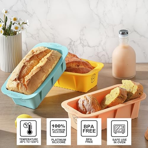 3-Pack Silicone Bread Loaf Pans - Non-Stick & Dishwasher Safe