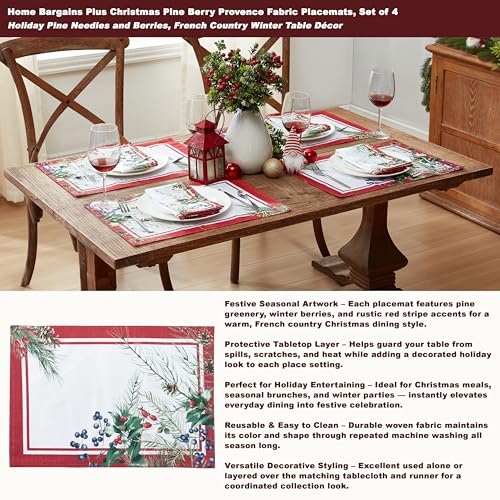 Holiday Fabric Placemats Set of 4 Pine Berries Winter Table Decor