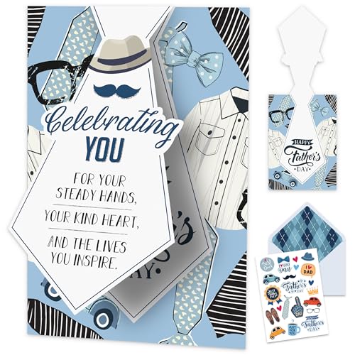 Glittery 5x7 Father's Day Card with Tie Cutout & Stickers