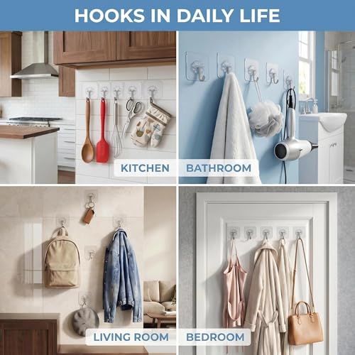 Heavy Duty Adhesive Wall Hooks - 10 Pack, 33 lbs Capacity