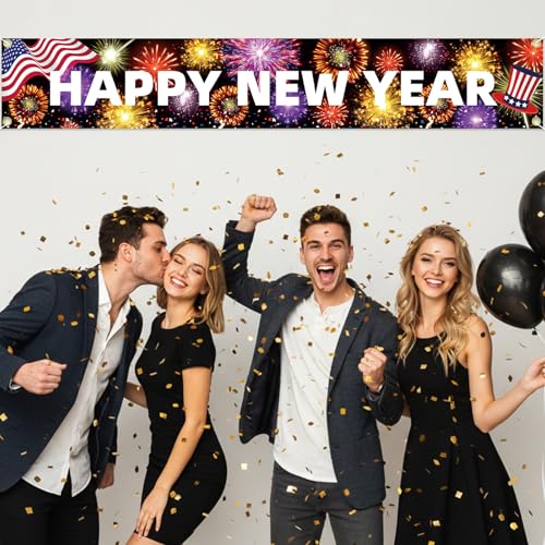 Happy New Year 2026 Door Cover Banner - 10x1.65ft Outdoor Decoration