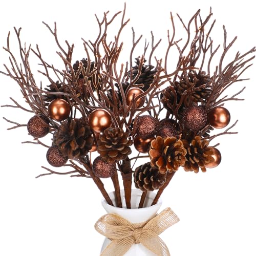 6 Pack Christmas Pinecone Picks 14.5 Inch Artificial Branches for Holiday Decor