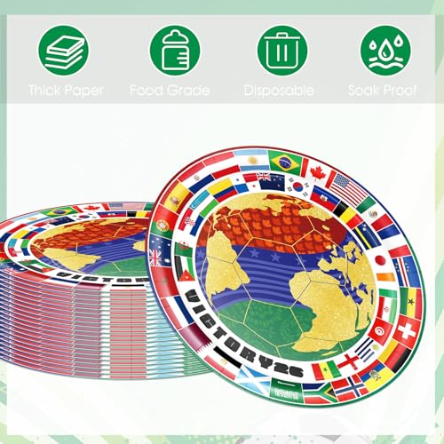 20Pcs World Cup Soccer Theme Paper Plates - 9 Inch Disposable Party Plates, International Flags, Football Match Theme, for Watch Party & Kids Birthday (World Cup Themed Plates)