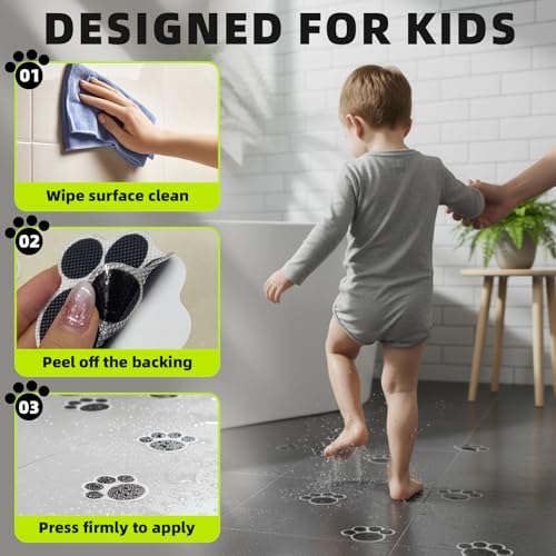LEMPENI 10 Pack Non-Slip Bathtub Stickers - Cute Paw Print Grips