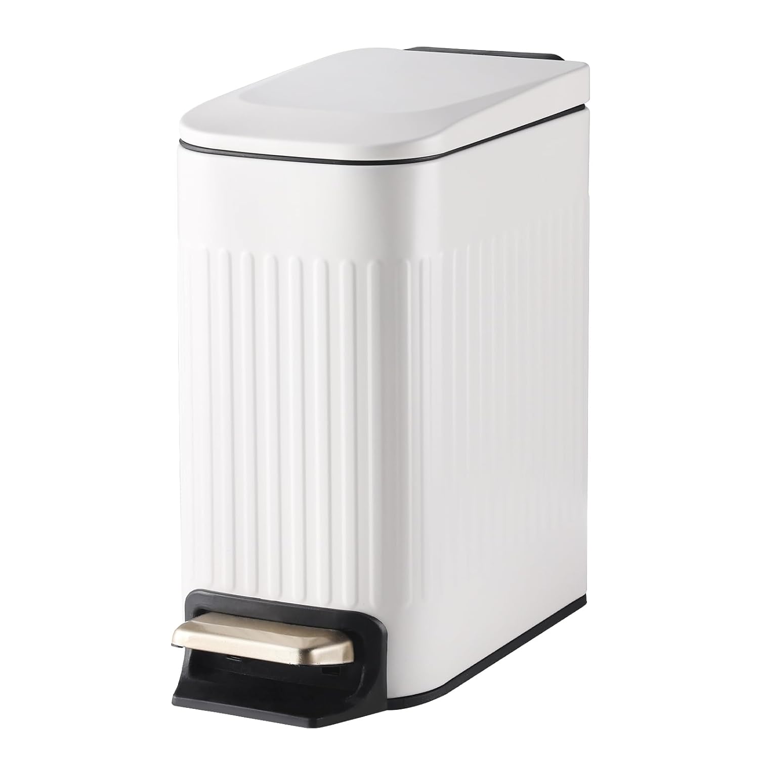 SYNCVIBE Slim Bathroom Trash Can - Soft Close Stainless Steel Step Bin with Removable Inner Bucket | Matt White, 1.8 Gallons