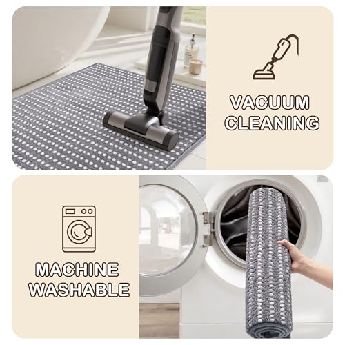 Tyrot Ultra Absorbent Polka Dot Bath Mat, Soft Plush Rug - Grey, 17x24 Inch