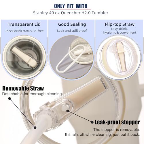 WXRWYPW 2-Pack Black 40oz Stanley Quencher H2.0 Leak-Proof Flip Straw Lids