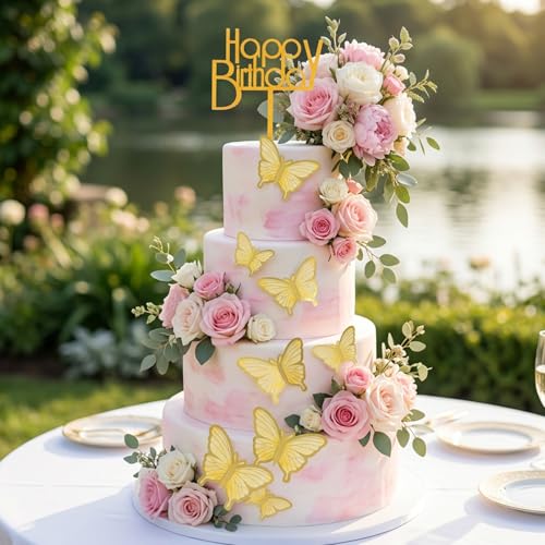 22 Pcs Gold Butterfly Cake Toppers - Elegant Decorations for Parties