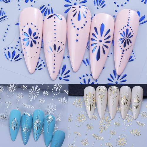 IDDFEVE Boho Tribal Nail Stickers - Retro Blue 3D Decals 6 Sheets