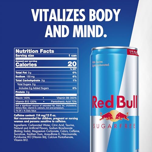 Red Bull Sugarfree Energy Drink, 12 Fl Oz, 4-Pack - Low Calorie Boost