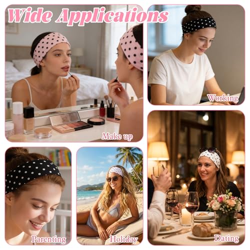 RAHHLIZS 5-Piece Polka Dot Headbands for Women Non-Slip Elastic Hair Bands
