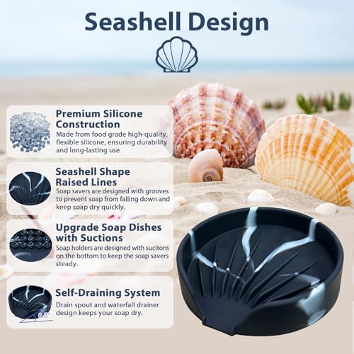 Marble Silicone Self-Draining Soap Dish with Suction Cups - Kitchen & Bathroom Sink Organizer