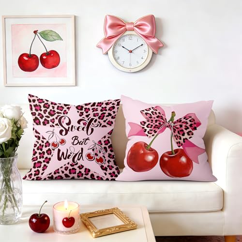 Set of 2 Pink Bow Leopard Velvet Throw Pillow Covers - 18x18