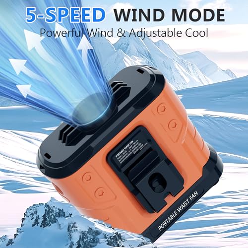 HIKEOUT Portable Waist Fan C-Orange 10,000mAh 5-Speed Handheld & Clip Fan