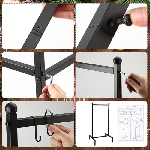 1 Tier Christmas Stocking Holder Stand with 5 Hooks Metal Rack for Fireplace Decor