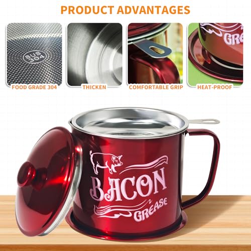 1.3L Bacon Grease Saver Container with Strainer - Red