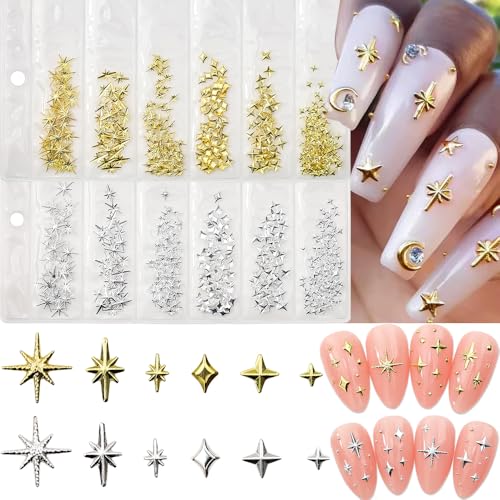 Star Nail Charms 400 PCS Gold and Silver Metallic 3D Nail Art Studs