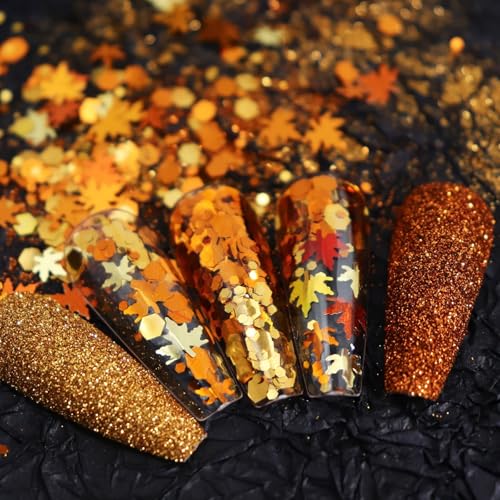Maple Leaf Nail Glitters Gold and Red Fall Sequins with Glitter Powder