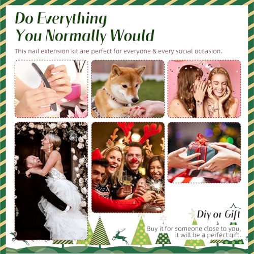 Christmas Press On Nails Short Square Red French Tip False Nails Kit
