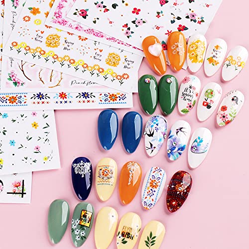 Spring Floral Nail Stickers 3D Self-Adhesive Blossom Daisy Decals 8 Sheets