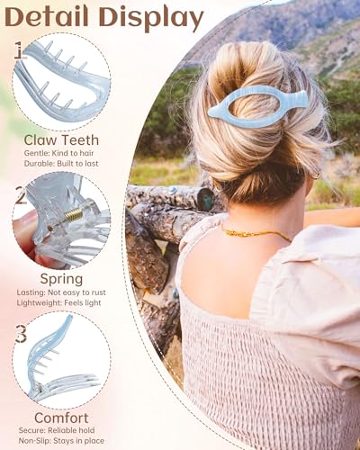 Mesovor 4 Pack French Flat Hair Claw Clips 4.72" Duckbill