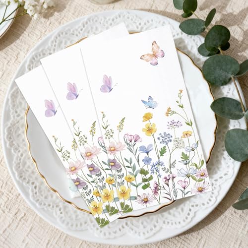 50-Pack Watercolor Floral Disposable Hand Towels – Wildflower Napkins