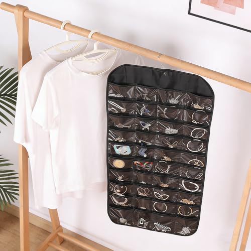 80-Pocket Double-Sided Hanging Jewelry Organizer for Closet Wall Door