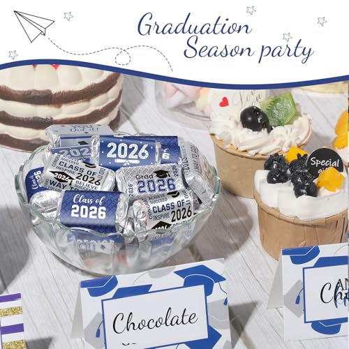 90 Pcs Graduation 2026 Sticker Labels for Candy Bars - Blue & White