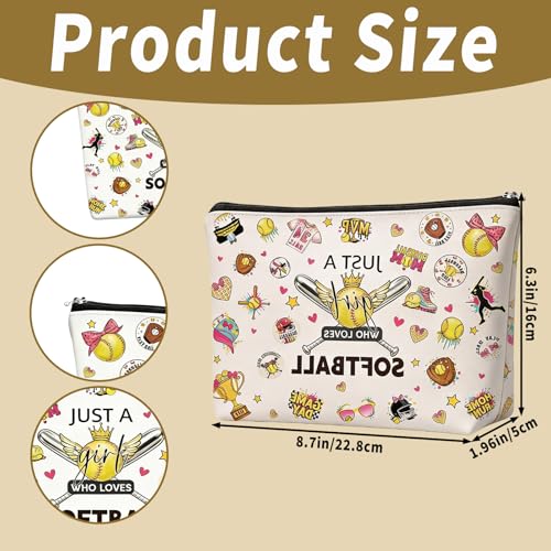 Softball Cosmetic Bag for Women and Girls Sports Makeup Pouch Gift