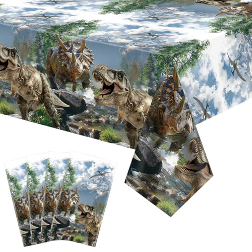 4-Pack Dinosaur Tablecloths for Kids Birthday Party, 52 x 86 Inch