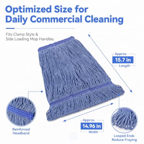 17 oz Commercial Mop Head Replacement - 2 Pack Blue Cotton Refills
