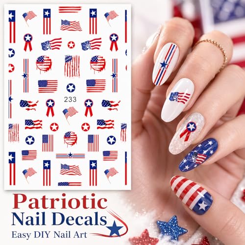 Kytunera 8 Sheets 4th of July Patriotic Nail Stickers Set