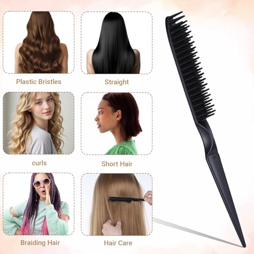 3-Row Rat Tail Styling Comb Set 2 PCS Black Detangling Hair Combs