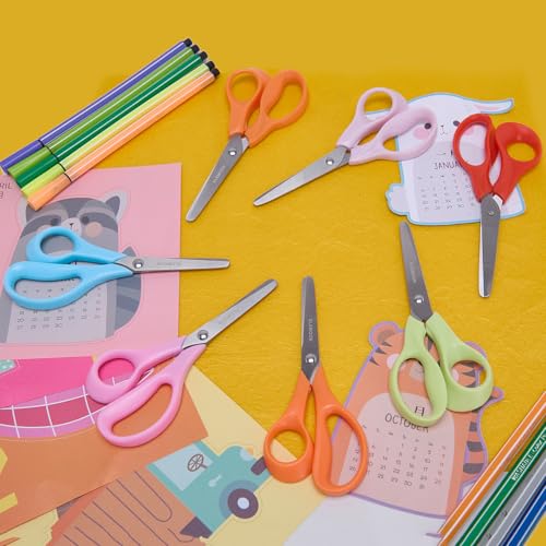 SLEMOON 5 Inch Kids Safety Scissors 3-Pack, Blunt Tip Stainless Steel