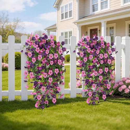 Doxcore 6PCS Artificial Hanging Flowers for Outdoors - Double Purple Silk
