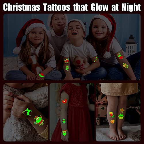 Partywind Glow Christmas Temporary Tattoos for Kids 204 Pcs Stocking Stuffers