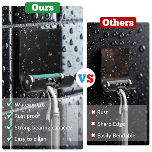 NEATABY Black 4-Pack Bathroom Adhesive Hooks - Stainless Steel Shower & Razor Holders, Removable & Drill-Free