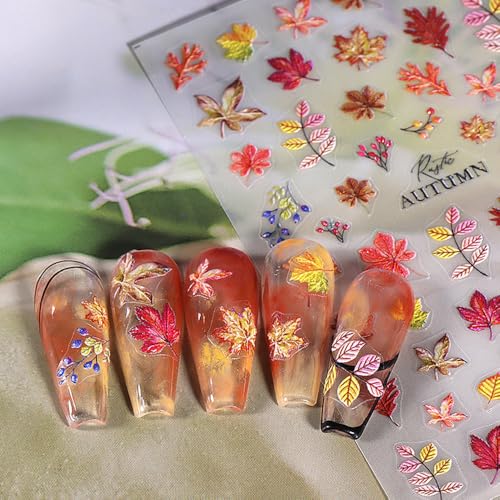 SeBneny Autumn Fall Leaves & Pumpkin 5D Self-Adhesive Nail Art Stickers
