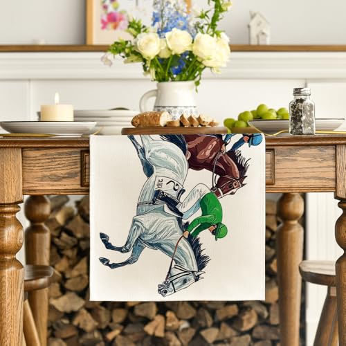 Horse Racing Jockey Table Runner - 13x48 Inch Polyester Decor