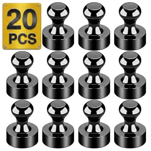 Tiergrade Black Push Pin Magnets - 20 Pack Multi-Use for Fridge & Whiteboard