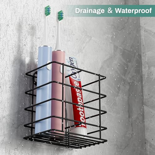 Wall-Mounted Toothbrush Holder with Drainage | Black Metal Organizer