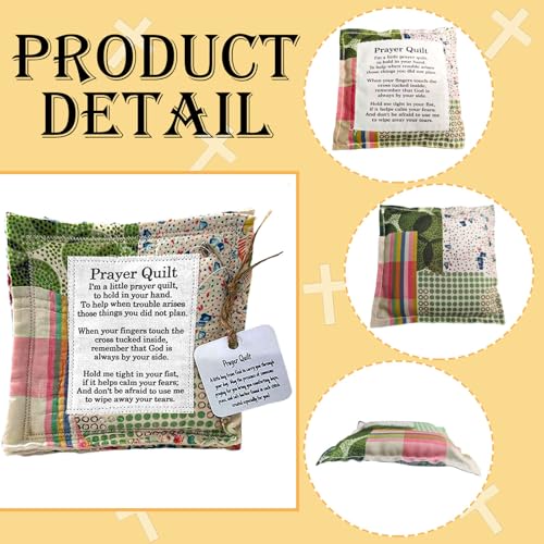 Green Set of 6 Mini Pocket Prayer Quilts with Cross - Handmade Faith Gifts