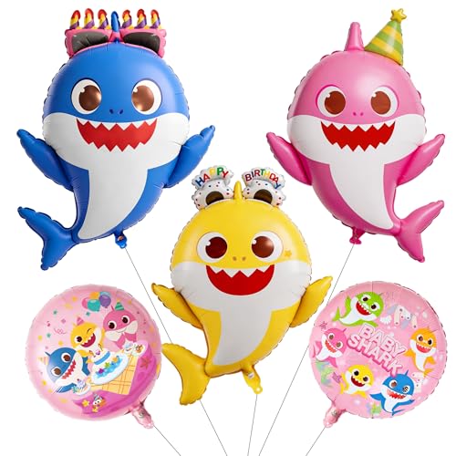 Baby Shark Pink Foil Balloons - 5 Pack for Kids' Birthday Party