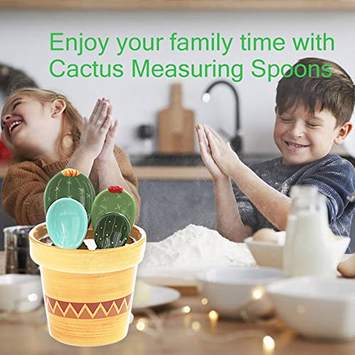 Ceramic Cactus Measuring Spoons Set - Blue & Green, 4 Sizes Kitchen Organizer