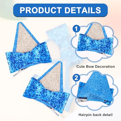 Blue Dog Ears Hair Clips with Bows Costume Barrettes for Kids