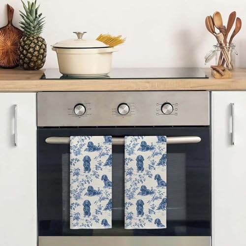 Evcprz Cocker Spaniel Chinoiserie Kitchen Towel - 16x24 Blue & White (Dog-15)
