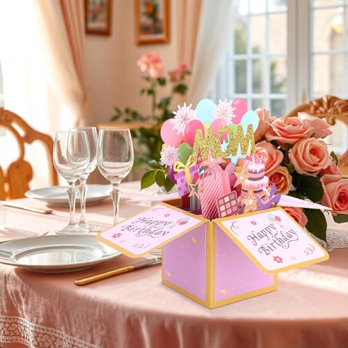 Gosknor 3D Happy Birthday Pop Up Card for Mom with Envelope